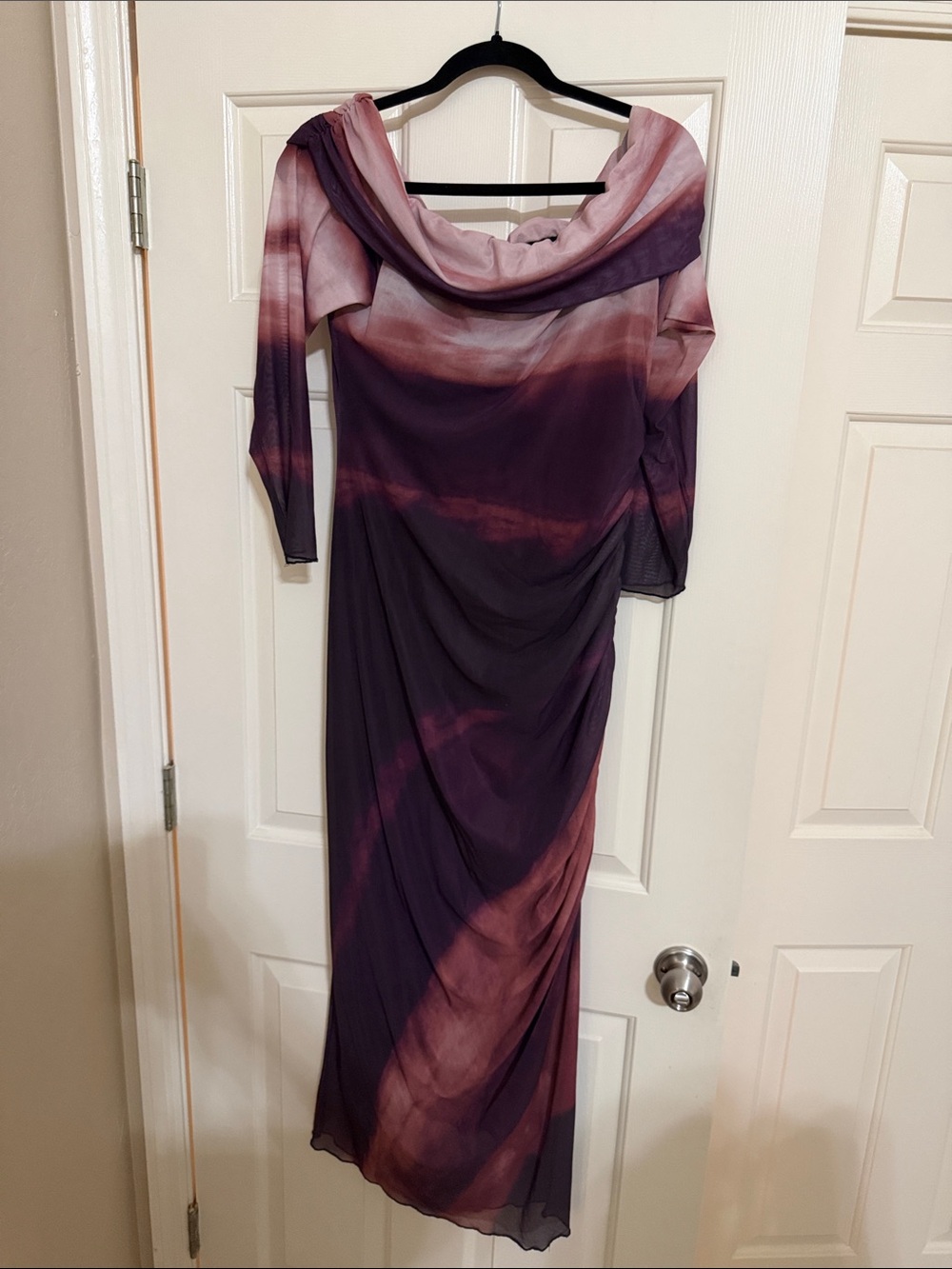 SHEIN Ombre Purple and Pink Long Sleeve Maxi Dress Off the shoulders